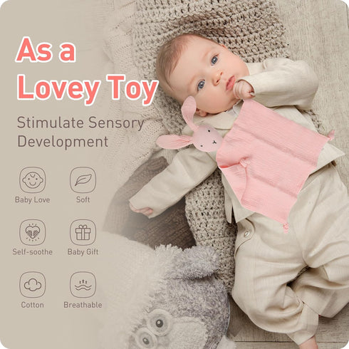 Organic Cotton Bunny & Lion Loveys Soft Breathable Newborn Security Blanket, Perfect Present for Baby Newborns, Toddlers Boy Girl, Neutral Muslin ...