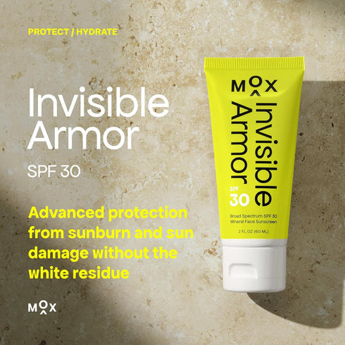Mox Invisible Armor SPF 30 Sunscreen (2.0 oz) - Daily Mineral Zinc Oxide Sunscreen - Broad Spectrum Sun Protection - Goes On Easy - Rubs in Clear ...