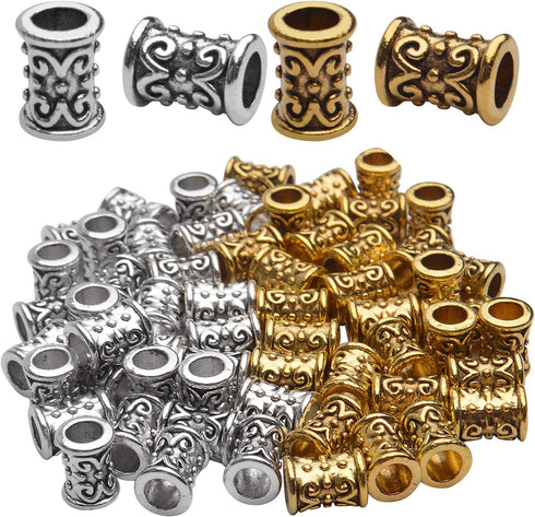 60pcs Alloy Column Spacer Bead Large Hole Tibetan Spacers Hollow Tube Beads Jewelry Spacer Charms for Bracelet DIY Jewelry Crafts Making Supplies...