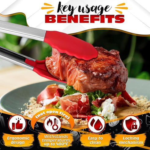 Extra Long Tongs for Cooking & Grilling 17.3" - Heat-Resistant Kitchen Tongs with Silicone Tips for Convenient Flipping Food on BBQ - Stainless St...