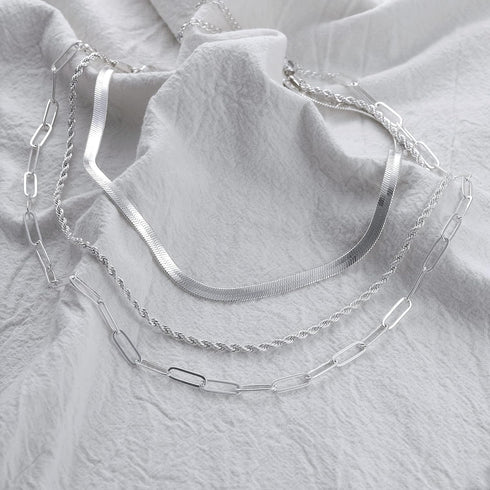 CHESKY Silver Necklace for Women,925 Sterling Silver Chain Necklace Layered Herringbone Rope Paperclip Chain Necklaces for Women Silver Jewelry fo...