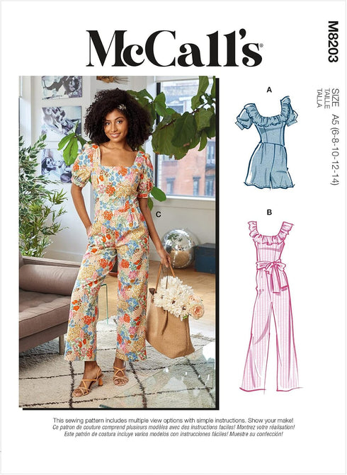 McCall's Misses' Romper and Jumpsuit Sewing Pattern Kit, Code M8203, Sizes 16-18-20-22-24, Multicolor...