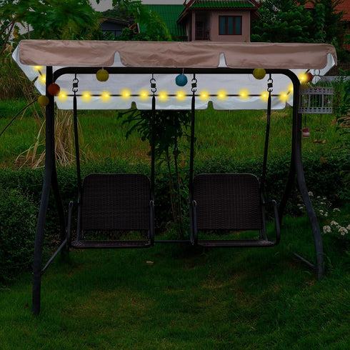 LED Lighted Porch Swing Canopy Replacement Waterproof Swing Top Cover LED Swing Canopy Replacement Canopy Sun Shade Awning Cover Outdoor Patio Swi...