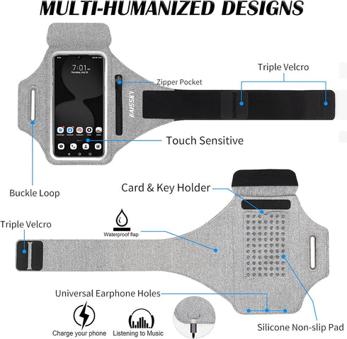Running Armband with Earphone Bag Cell Phone Armband for iPhone 16 15 Pro 14 Plus 13 11 XR XS, Galaxy S24/S10 Water Resistant Sports Phone Holder ...