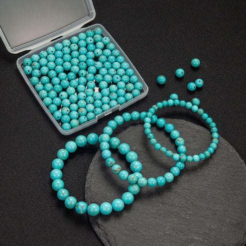 100Pcs Natural Stone Beads 8mm Turquoise Round Gemstone Loose Beads with Elastic Bracelet String for Bracelets Necklace Jewelry Making...