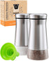 HOME EC Original Salt and Pepper Shakers Set with Adjustable Pour Holes - Glass and Stainless Steel Salt Shaker and Pepper Shaker - Farmhouse Spic...
