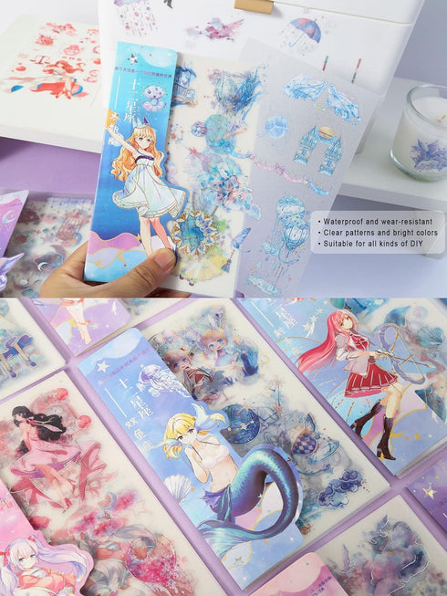 EAMOTOL 48 Sheets Anime Girl Journaling Stationery Stickers - Calendar Decorative Frosted PET Sticker for Scrapbook Journal Diary Planner DIY Craf...