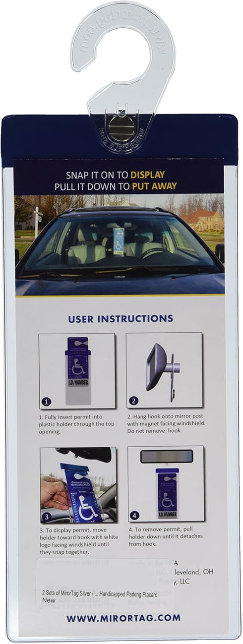 2 MirorTag Silver by JL Safety - Easily Display & Put Away a Handicapped Parking Placard. Strong Hook high Heat Rated. Magnetically snap The Holde...
