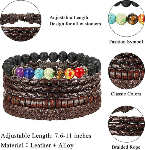 FIBO STEEL 31 Pcs Braided Leather Bracelets for Men Women Wooden Beads Cool Hemp Tribal Wristbands Cuff Punk Multilayered Bracelets...