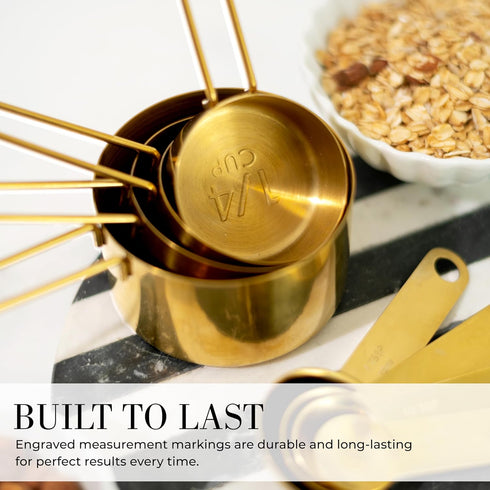 STYLED SETTINGS Gold Measuring Cups and Spoons Set – Stackable 8-Piece Brass Measuring Set – Stylish and Sturdy Gold Kitchen Accessories for Bakin...