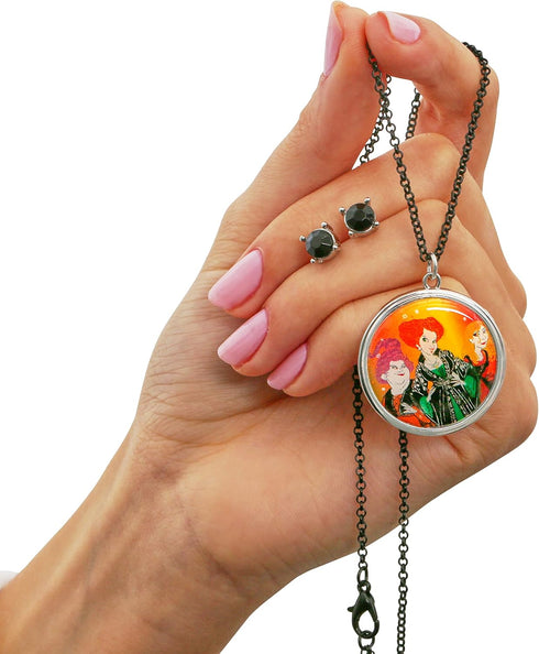 Disney Hocus Pocus Womens Earrings and Necklace Set - Stud Earrings for Women with Hocus Pocus Necklace - Hocus Pocus...