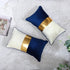 Navy Blue Beige Gold Leather Patchwork Velvet Throw Pillow Cover 12x20 Set of 2 Luxury Modern Home Decor Cushion Cover Decorative Pillow for Couch...