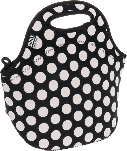 BUILT Gourmet Getaway Soft Neoprene Lunch Tote Bag - Lightweight, Insulated and Reusable, One Size, Big Dot Black & White...