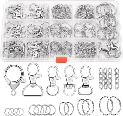 PAXCOO 300PCS Keychain Making Kit, Keychain Craft Supplies Including Key Chain Clips, Lanyard Snap Hooks, Key Rings and Jump Rings for Key Chain M...