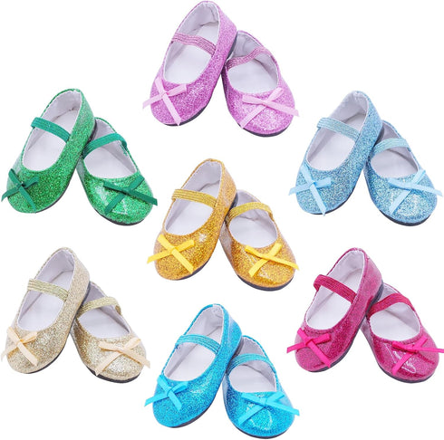 7 Pairs of Glitter Doll Shoes Fits for 18 inch Doll Shoes American Dolls Sparkle Doll Shoes Princess Accessories...