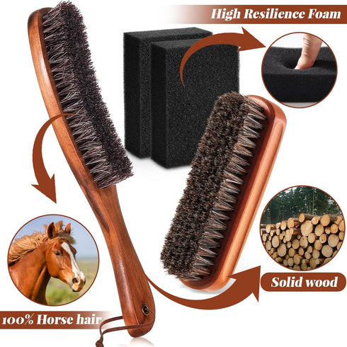 4 Pcs Horsehair Felt Hat Brush Kit with Cleaning Sponge Cowboy Clean Hat Wood Fedora Hat Cleaning Set Baseball Cap Lint Brush Remove Dust for Hair...