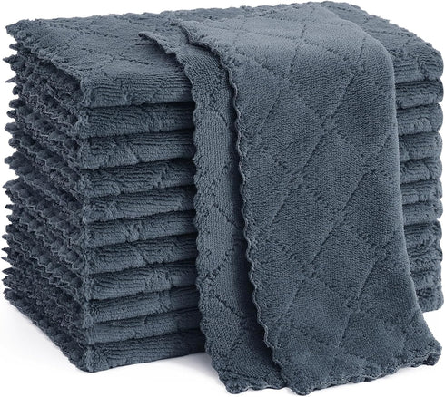 Homaxy 12 Pack Kitchen Dish Cloths (10 x 10 Inches, Dark Grey), Super Soft and Absorbent Coral Velvet Dish Towels, Nonstick Oil Fast Drying Microf...