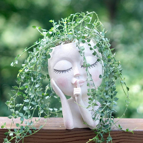SnugMaker Face Planter Pots Head Planter, Succulent Planters, Face Flower Pot Head Planter for Indoor Outdoor Plants with Drainage Hole Closed Eye...