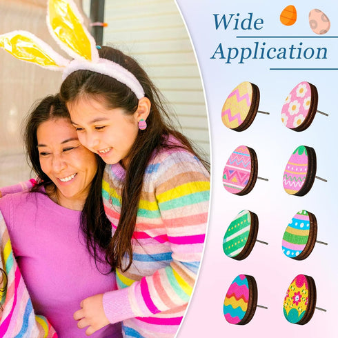 Beadthoven 24 Pairs Easter Egg Wooden Stud Earring Set Natural Wooden Earring Posts with Earrings Backs Colorful Printed Small Stud Earrings Pins ...