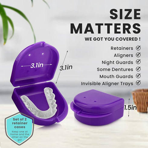 FRESH KNIGHT Retainer Case (2 Pack). Retainer Case with Vent Holes. Perfect for Denture, Mouth Guard, Aligner (Purple)...