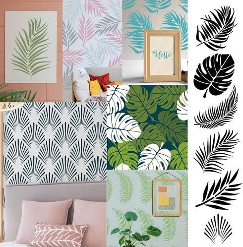 Tropical Jungle Leaf Stencils (6 Designs) | 12" x 16" Large Fern Leaf Stencils Palm Leaf Stencils for Painting Floors/Walls/Tiles/Furniture/Fabric...