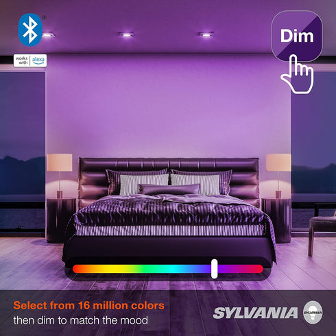 SYLVANIA Bluetooth Mesh LED Smart Light Bulb, One Touch Set Up, BR30 65W Replacement, E26, RGBW Full Color & Adjustable White, Works with Alexa On...