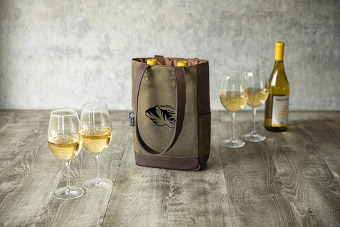 PICNIC TIME 2 Bottle Insulated, Distressed Waxed Canvas Tote, Wine Gift Bag, Khaki Green with Beige Accents...