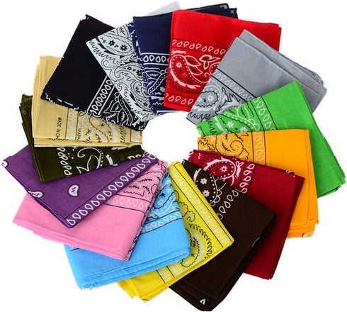 One Dozen/12pcs Assorted Bandanas 22X22 Inch 100% Cotton Novelty Double Sided Print Paisley Cowboy Bandana Party Favor Scarf Headband Handkerchief...