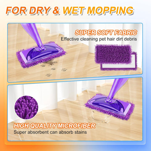 6 Pack Wet Jet Pads Refills for Swiffer WetJet, Washable Reusable Mop Pads for Hardwood Floor Cleaning, Purple(Mop is Not Included)...