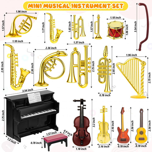 Dollhouse Musical Instruments, Miniature Violin Guitar Piano Drum Trumpet Mini Figurine Ornament for Mini House Musical Room Furnishin...
