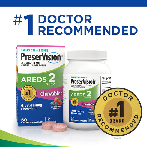PreserVision AREDS 2 Eye Vitamin & Mineral Supplement, Contains Lutein, Vitamin C, Zeaxanthin, Zinc, Copper & Vitamin E, 60 Chewable (Packaging Ma...