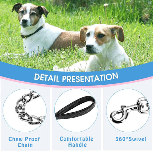 Chain Heavy Duty Metal Dog Leash, 4FTx3mm Chew Proof Pet Leash Chain with Soft Padded Handle for Large & Medium Size Dogs Walking, Training and Tr...