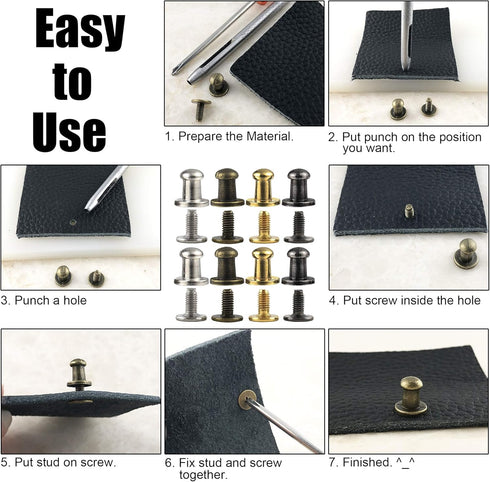 100 Sets 8x5x8MM Bronze Button Spikes and Studs Rivet Round Head Screw Back Leather Craft Rapid Rivet Punk Studs and Spikes for Clothing Shoes Bel...