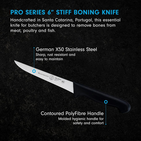 Messermeister Pro Series 6” Stiff Boning Knife - German X50 Stainless Steel & NSF-Approved PolyFibre Handle - 15-Degree Edge, Rust Resistant & Eas...