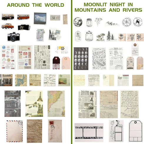 120 Pieces Vintage Scrapbooking Stickers DIY Journaling Scrapbook Adhesive Washi Paper Stamp Stickers Antique Retro Natural Collection Stickers Di...