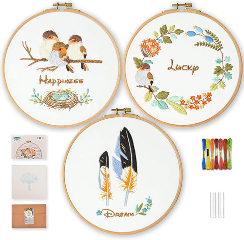 3 Piece Embroidery Kit,Beginner Crochet Kit with Embroidery Pattern Embroidery Hoop,Cross Stitch Kit,Adult Crochet Kit,Hand Embroidery Kit,Arts an...