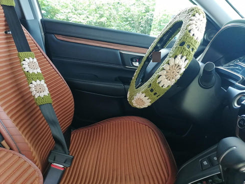 Handmade Crochet Sunflower Crochet Steering Wheel Cover for Women Girl...