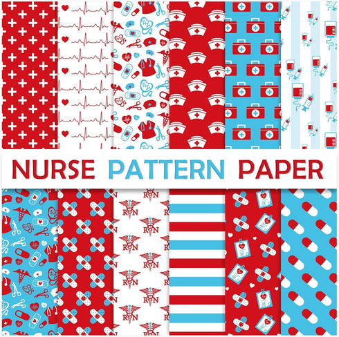 Whaline 60 Sheets Nurse Pattern Paper Thank You Nurses Scrapbook Specialty Paper Red Blue Double Sided Craft Paper For Nurse Doctor Grad DIY Card ...