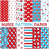 Whaline 60 Sheets Nurse Pattern Paper Thank You Nurses Scrapbook Specialty Paper Red Blue Double Sided Craft Paper For Nurse Doctor Grad DIY Card ...