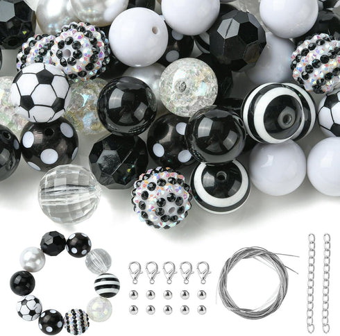 Stiesy 50 Pcs Black White Round Beads 20mm Chunky Bubblegum Beads for DIY Jewelry Making Boutique Craft Supplies...