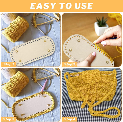 4 Pcs PU Leather Bag Bottom Shaper with Holes for DIY Bag Crochet, Atarvana Oval Bag Bottom Shaper Pads 12x4 Inch for DIY Purse Shoulder Bag Handb...