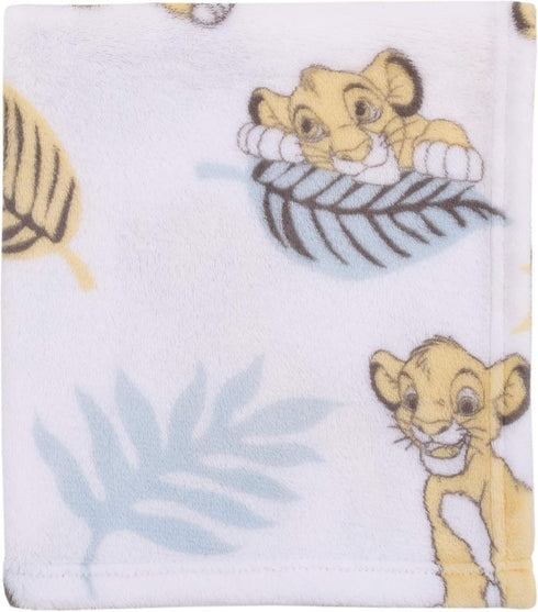 Disney Lion King Super Soft White, Yellow, Green Simba Leaves French Fiber Baby Blanket, White, Green, Yellow...