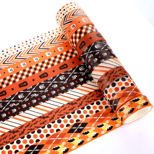 12 Rolls Halloween Washi Tape with Bat Ghost Bones Patterns DIY Halloween Tape Halloween Wrappings Tapes Kits for Halloween Festivals DIY Decorati...