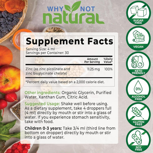 Organic Liquid Zinc Drops Supplement with Zinc Picolinate and Bisglycinate 4 fl, USDA Organic, Gluten-Free, Vegan and GMO-Free (Unflavored)...