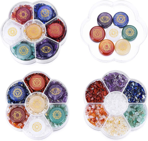 CrystalTears 7 Chakra Crystal Stones Natural Reiki Healing Crystals Gemstones with Engraved Chakra Symbol Tumbled Polished Chakra Stone Kit for Me...