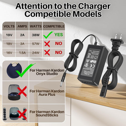 for Harman Kardon Charger for Harman Kardon Speaker Onyx Studio 8 7 6 5 4 3 2 1 Wireless Speaker Power Cord for Harman Kardon Onyx Aura Studio 1 2...