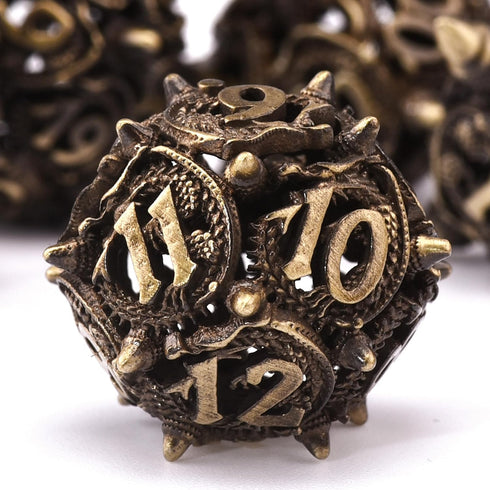 AUSTOR Metal DND Dice Set Dragon DND Hollow Metal Dice 7 Pieces Polyhedral Dice D20 D12 D10 D% D8 D6 D4 Dice with Metal Box for Dungeons & Dragons...