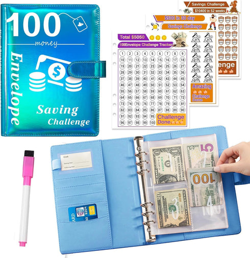 100 Envelopes Money Saving Challenge,Saving Challenges Book with Envelopes & Challenge Tracker, 100 Day to Save $5050 for Budgeting Planner & Savi...