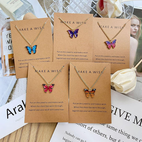 FUTIMELY Cute Butterfly Pendant Necklace Set For Women Teen Girls,4/5 PCS Butterfly Chain Necklace Colorful Animal Minimalist Charm With Message C...