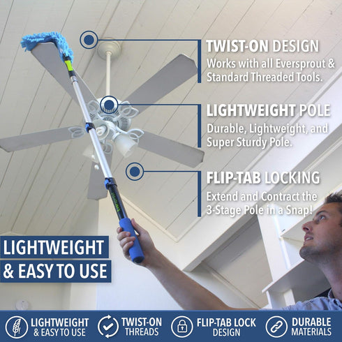 EVERSPROUT 1.5-to-3 Foot Telescopic Extension Pole | Lightweight Sturdy Aluminum Handle | Easy to Use Flip-Tab Lock Mechanism | Twist-On Metal Tip...
